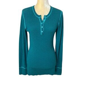 Title Nine Green Merino Wool Blend Long Sleeve Henley Top Sweater Size Large